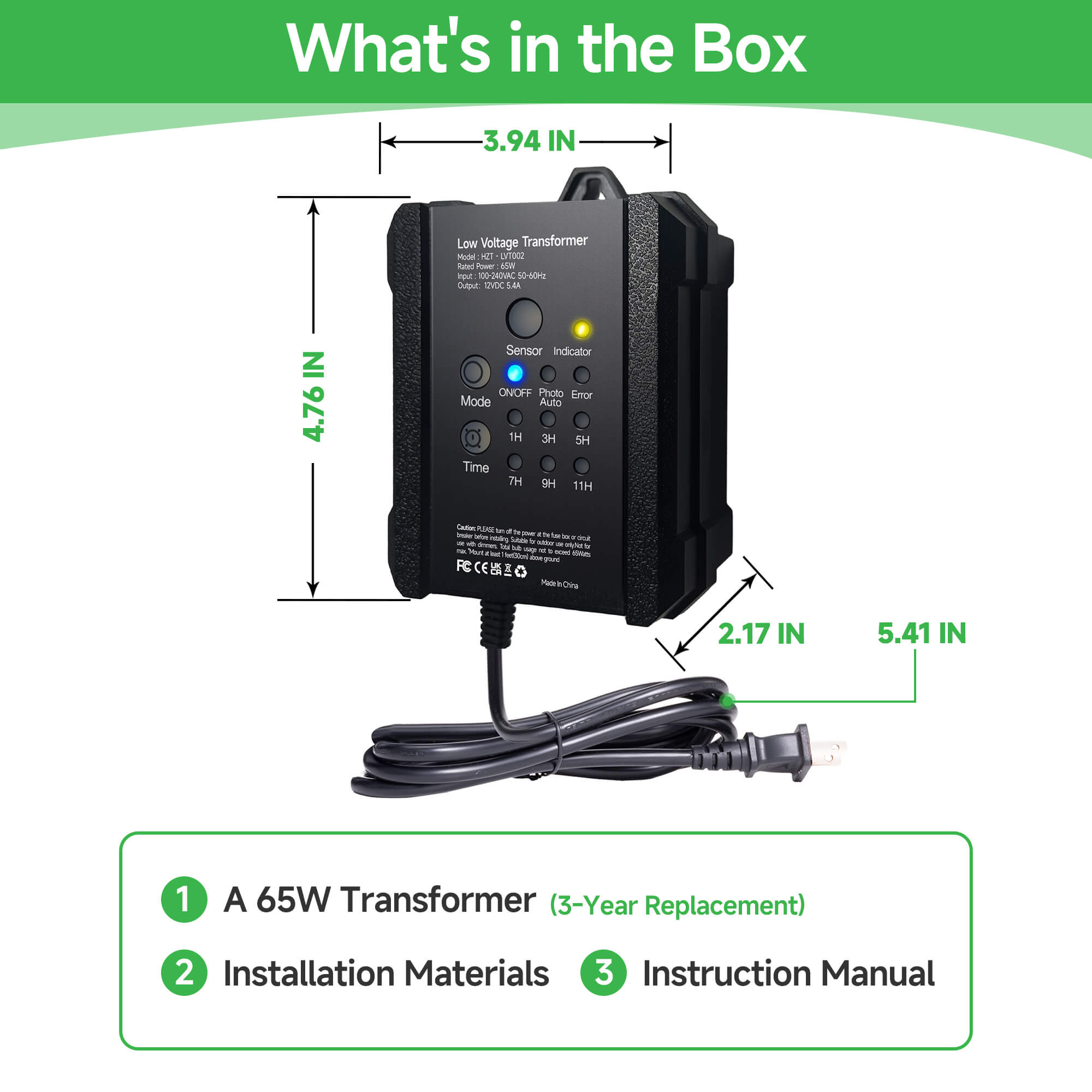 Varmtalys 65W Low Voltage Transformer with Timer & Photocell, Outdoor Landscape Lighting Power Supply