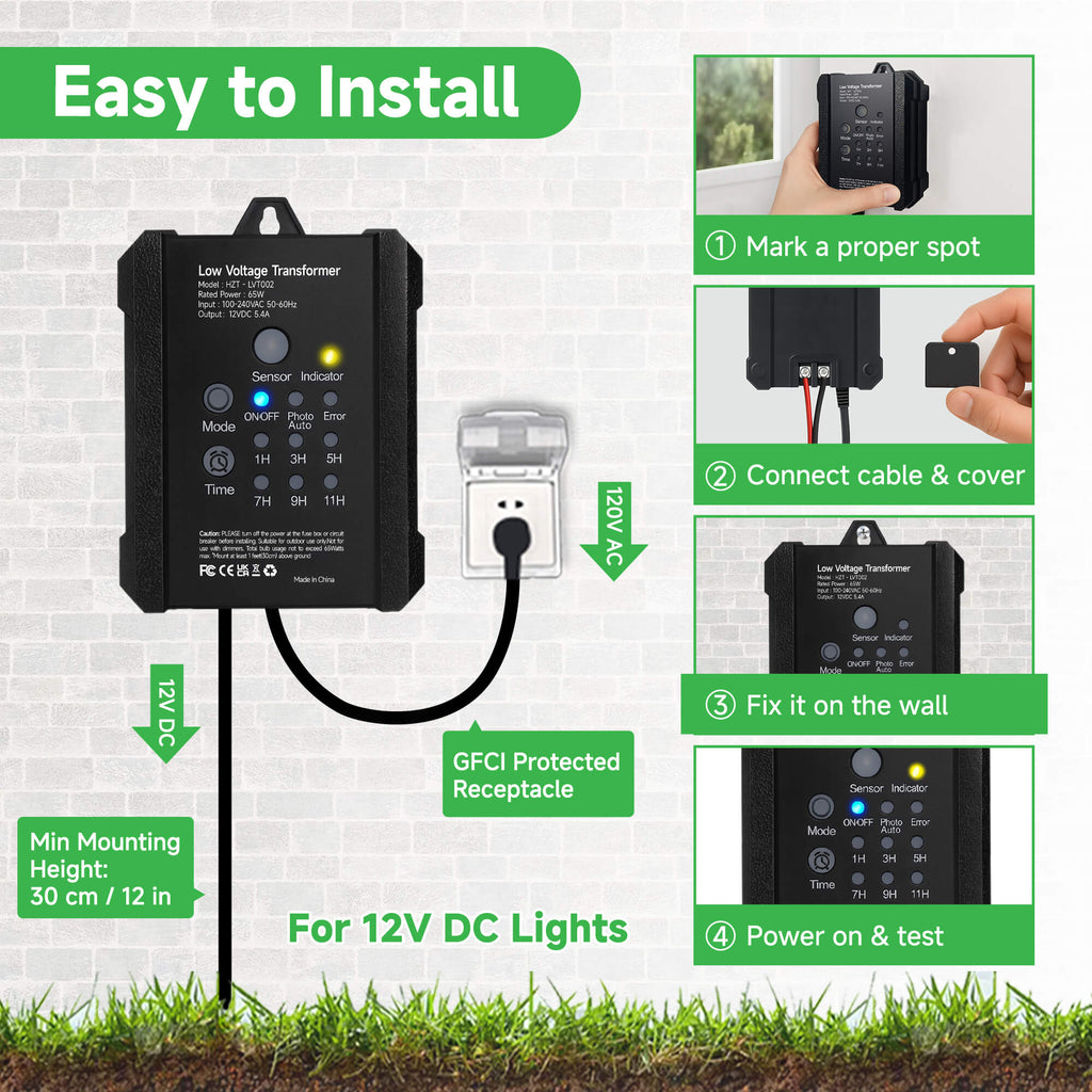 Varmtalys 65W Low Voltage Transformer with Timer & Photocell, Outdoor Landscape Lighting Power Supply