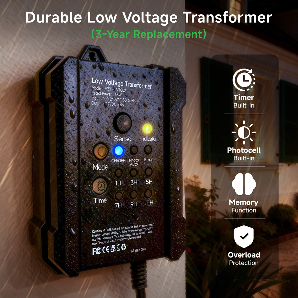 Varmtalys 65W Low Voltage Transformer with Timer & Photocell, Outdoor Landscape Lighting Power Supply