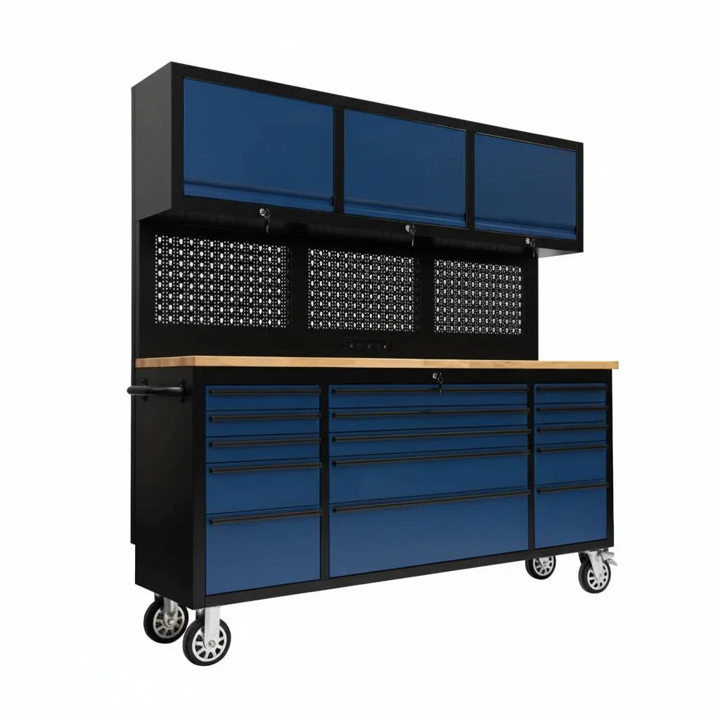 72" Rolling Tool Chest Workbench with Power Strip, Pegboard & Cabinets | GT7218 Modular Storage System