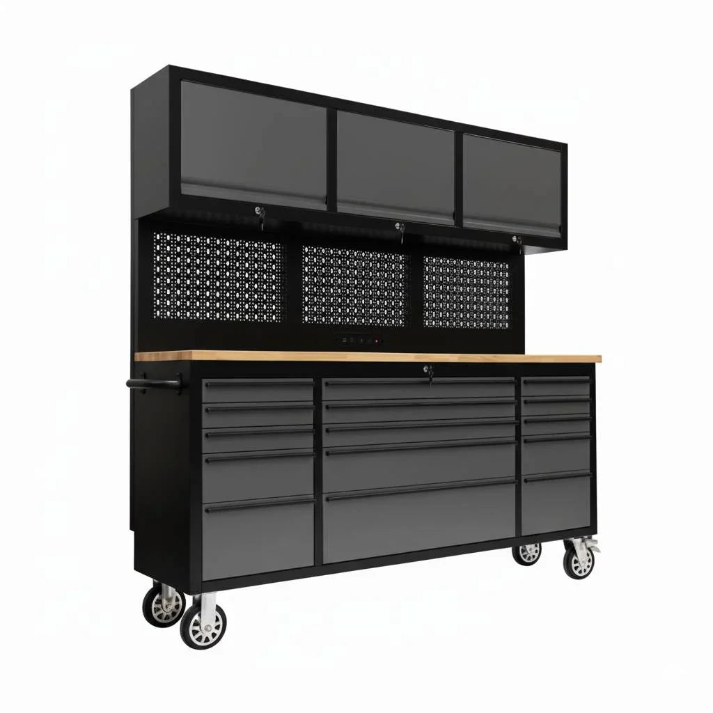 72" Rolling Tool Chest Workbench with Power Strip, Pegboard & Cabinets | GT7218 Modular Storage System