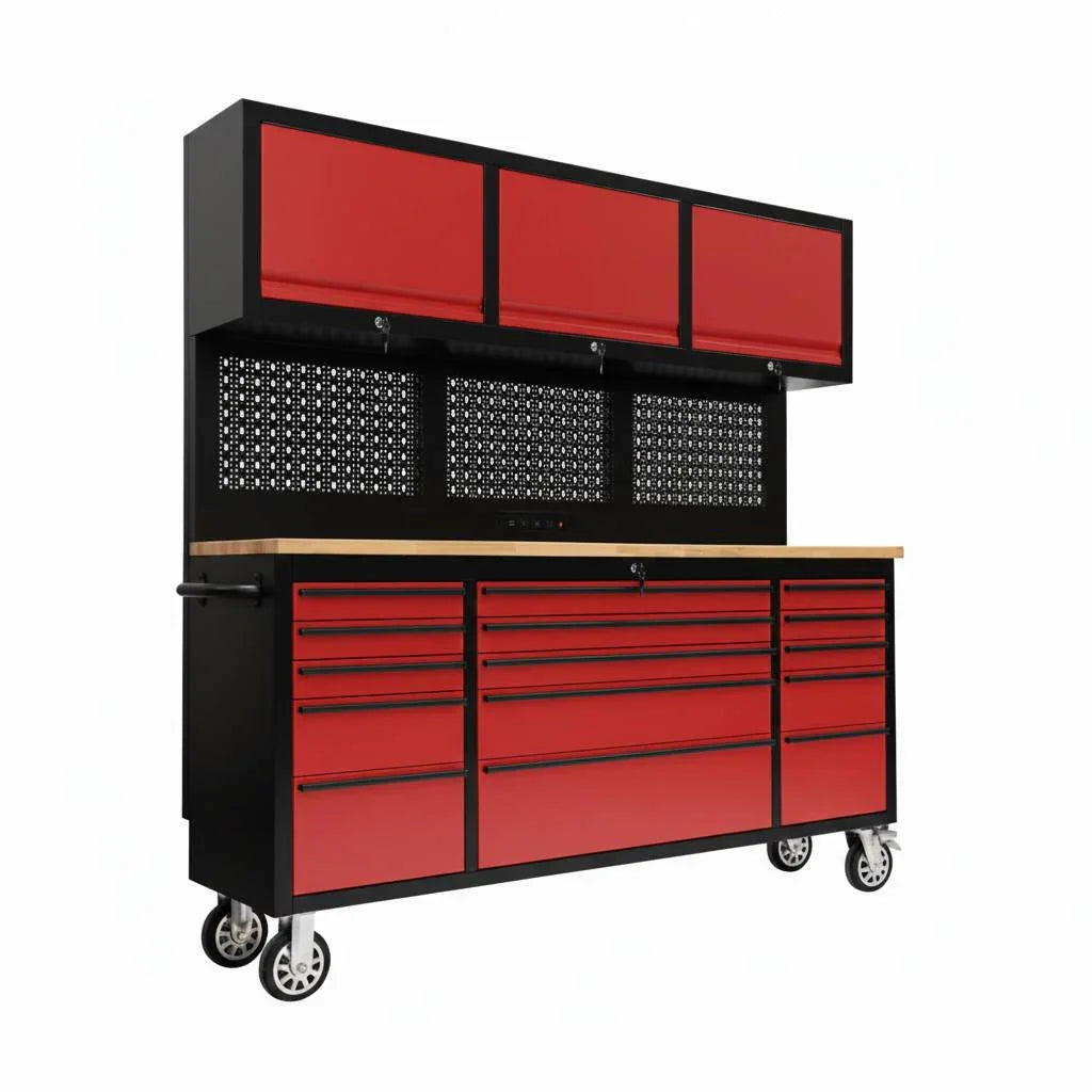 72" Rolling Tool Chest Workbench with Power Strip, Pegboard & Cabinets | GT7218 Modular Storage System