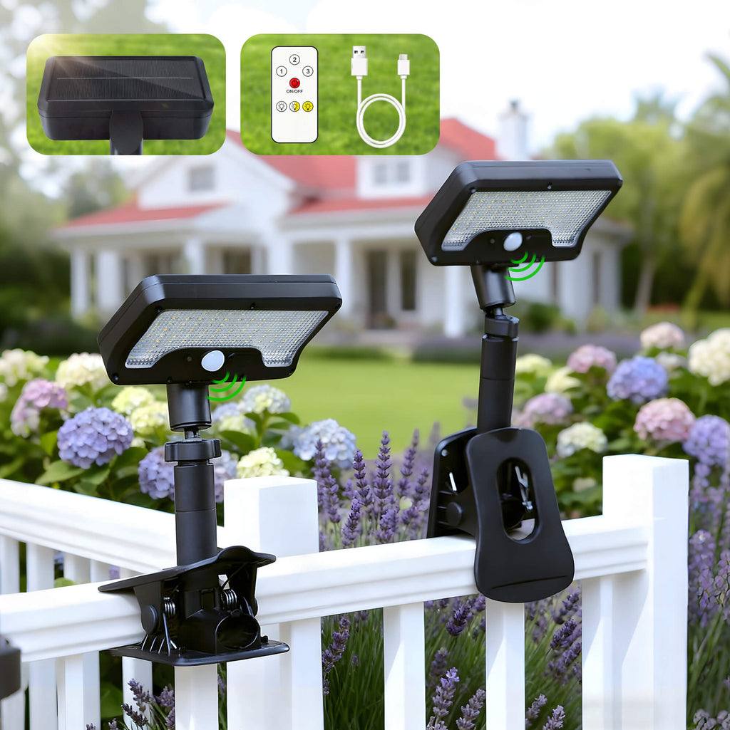 Solar Clip-On Fence Light 2 pack (3CCT, Motion Sensor + Remote)