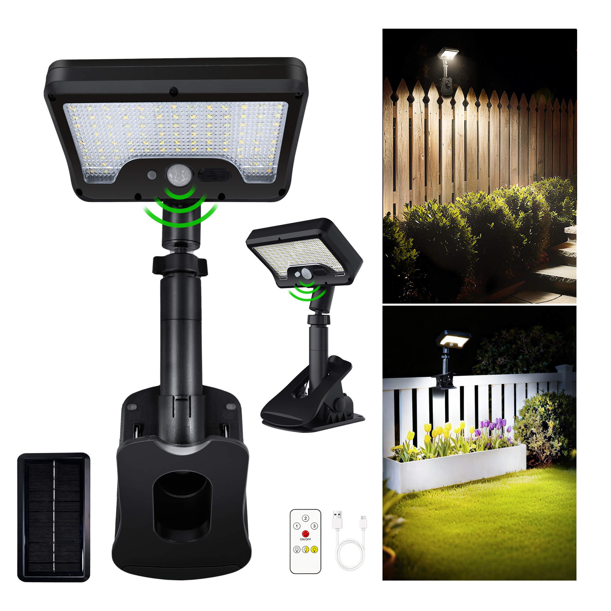Solar Clip-On Fence Light 2 pack (3CCT, Motion Sensor + Remote)