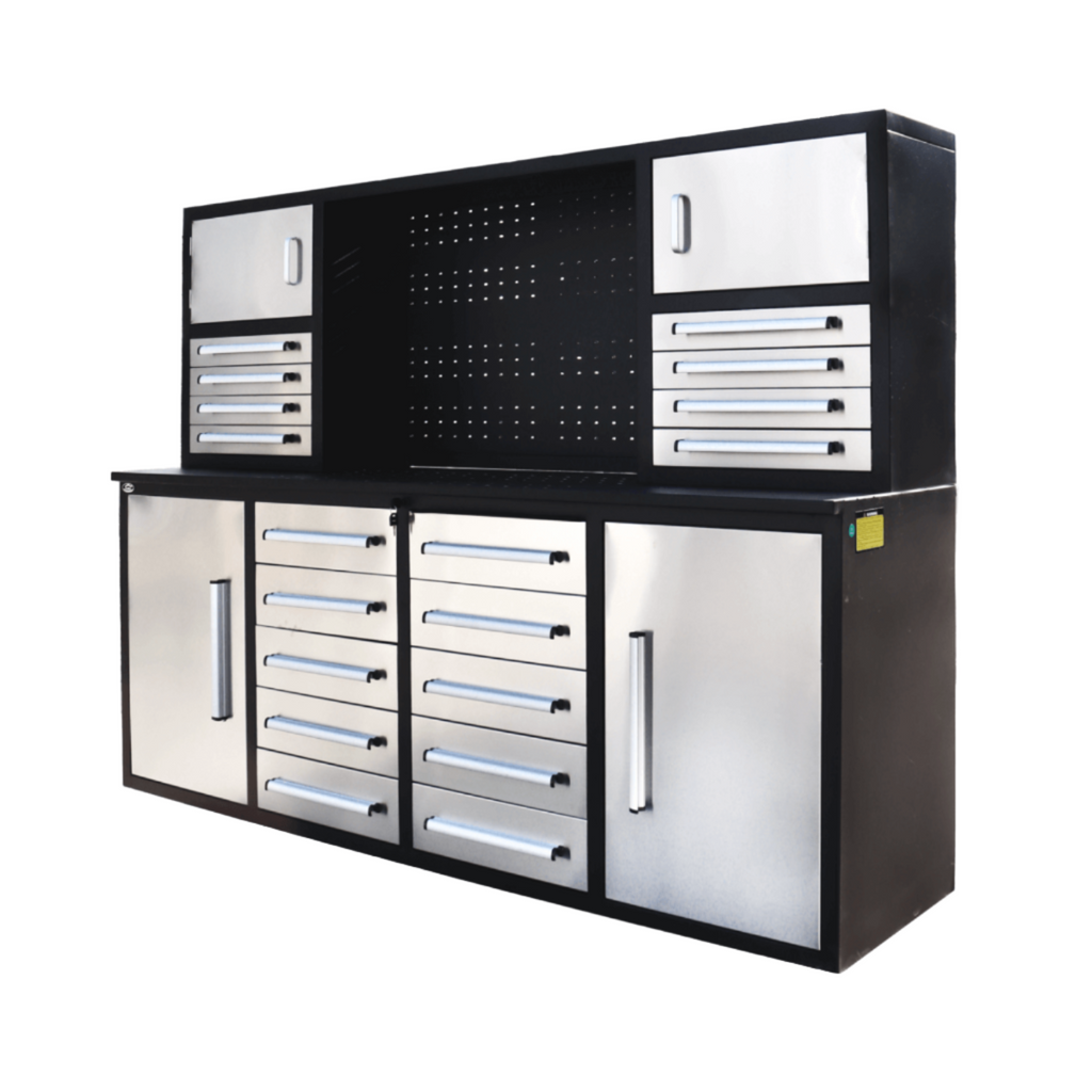 7 ft Garage Workbench Cabinet (18 Drawers & 4 Cabinets & Pegboard)